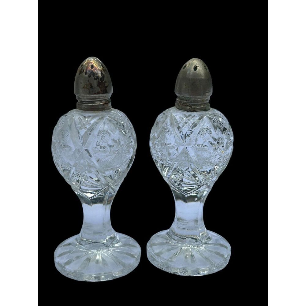 Vintage Rogers Crystal‎ Pedestal Salt and Pepper Shakers